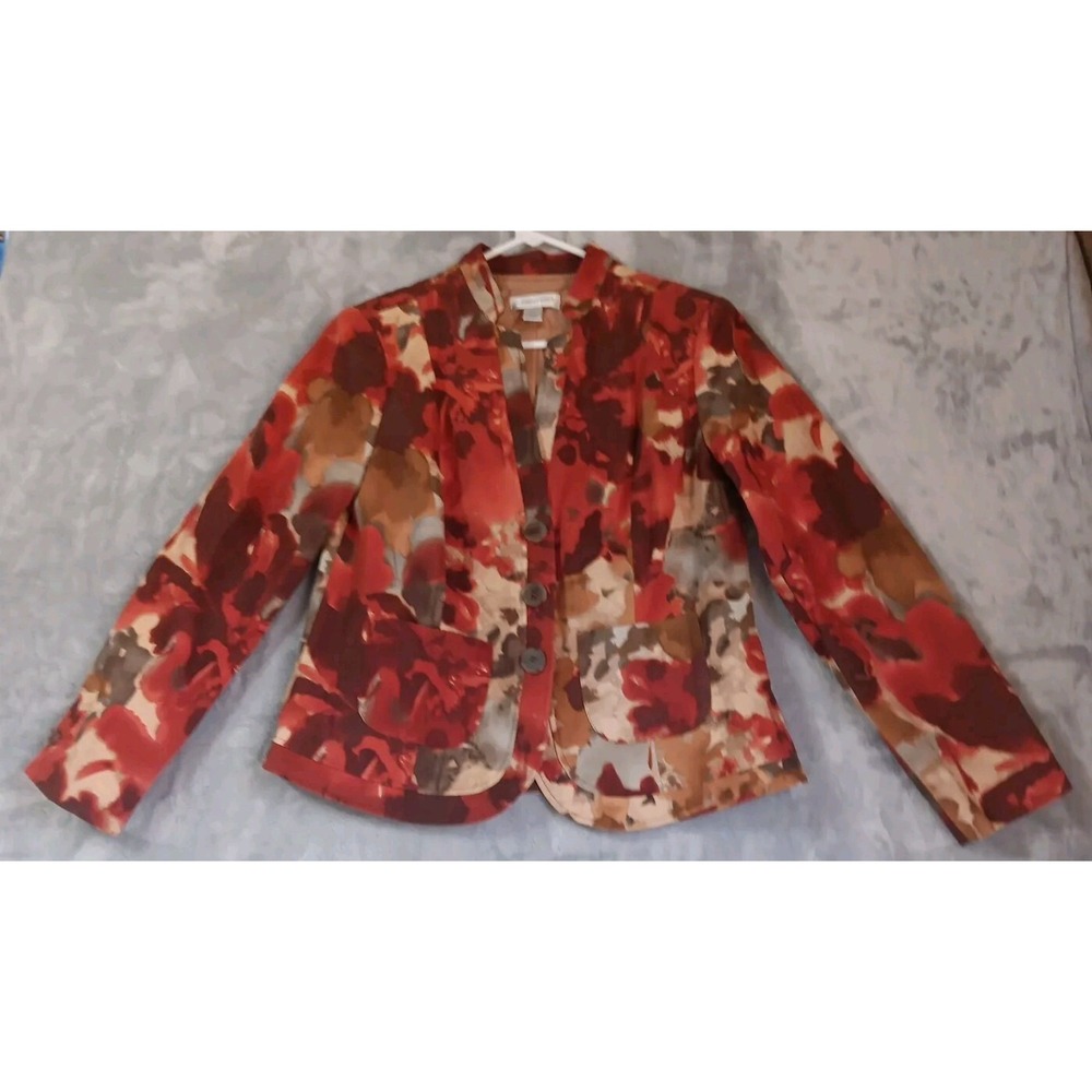 Christopher‎ Banks Womens Blazer Jacket Sz M Button Up Red Brown Tan Lined